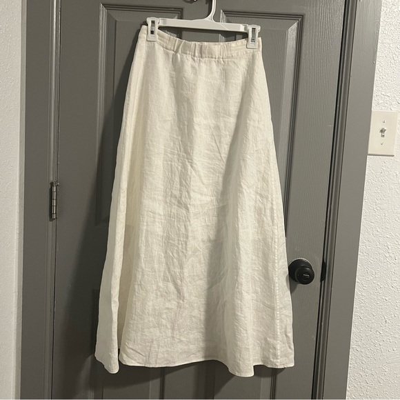 Paris Atelier & Other Stories Cream Button-Front A-Line Linen Skirt - Picture 4 of 9